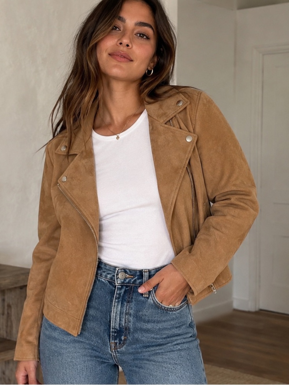 Women’s LOFT Faux Suede Moto Jacket - Size XL